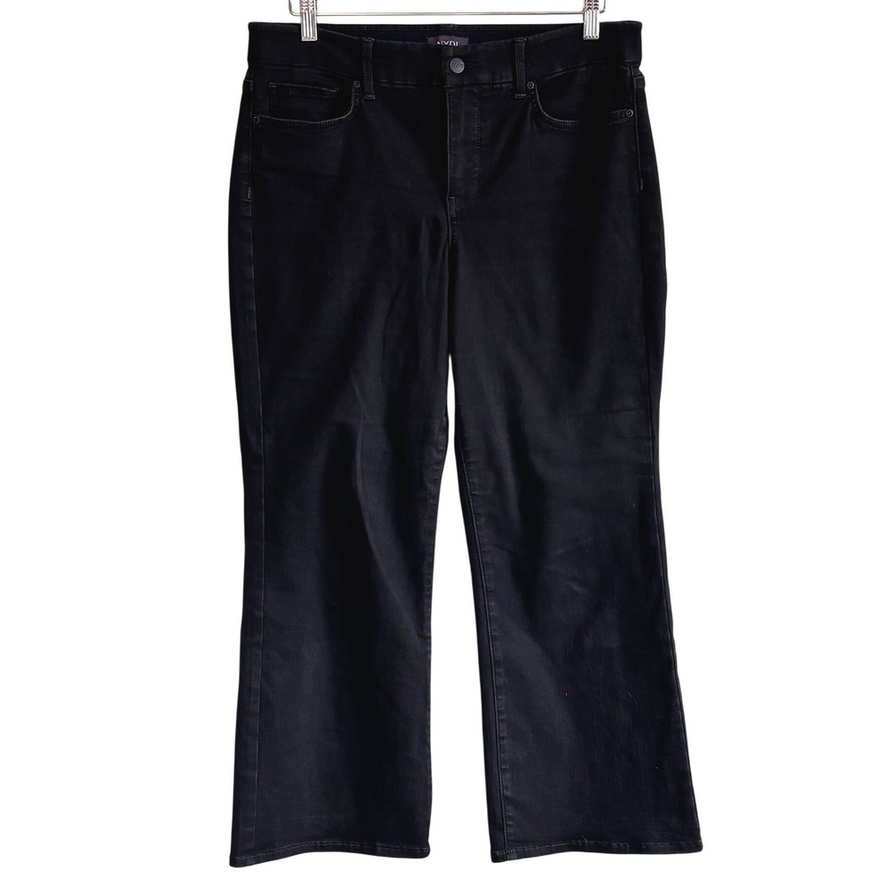 NYDJ Cropped Flare Jeans Black Womens Size M Lift Tuck High Rise Stretch